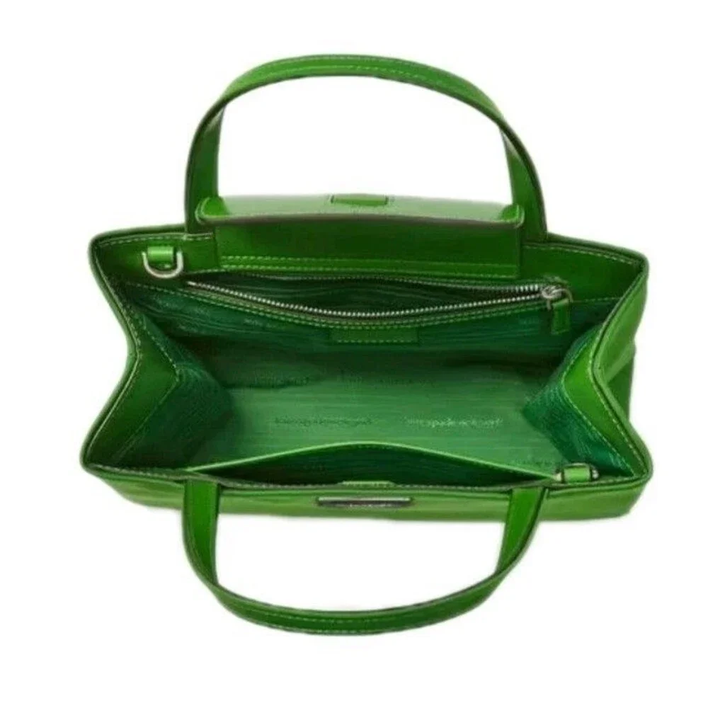 Kate Spade Sam Icon Small Tote Emerald Green Nylon Bag Leather Accents